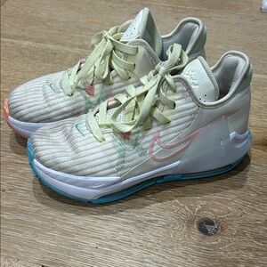 Nike LeBron Kids Sneakers in Cream and Pink with Blue Accents